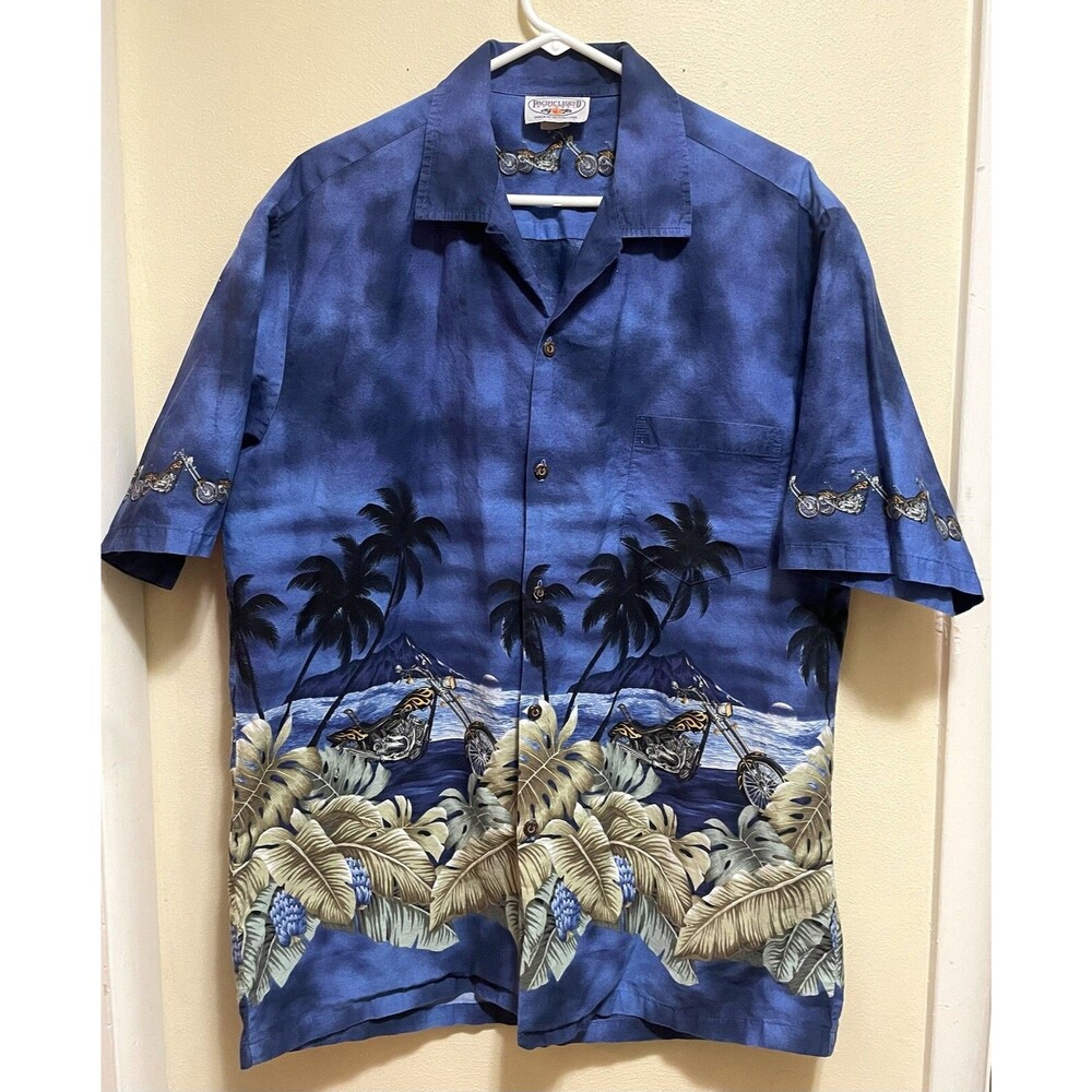 Vtg Pacific Legend Men Hawaiian CHOPPER Shirt XL Motorcycle Button Made Hawaii